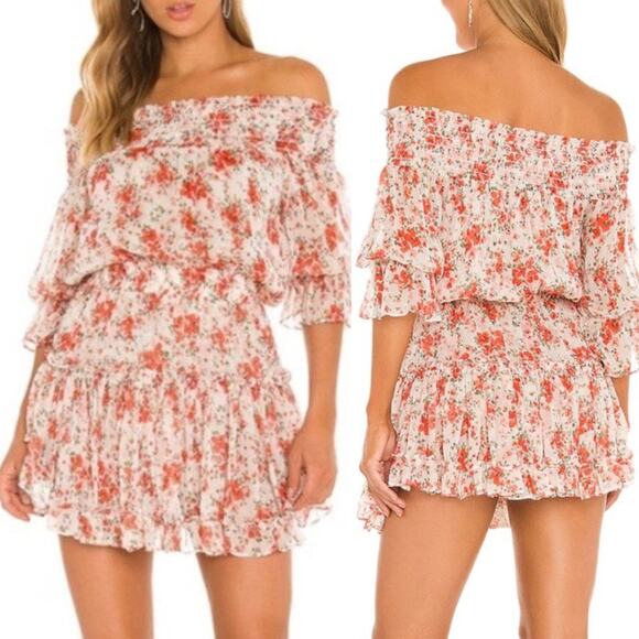 Misa Darla Poppy Floral Mini Dress Large Red Ruffle Romantic Feminine Coquette - Picture 13 of 16